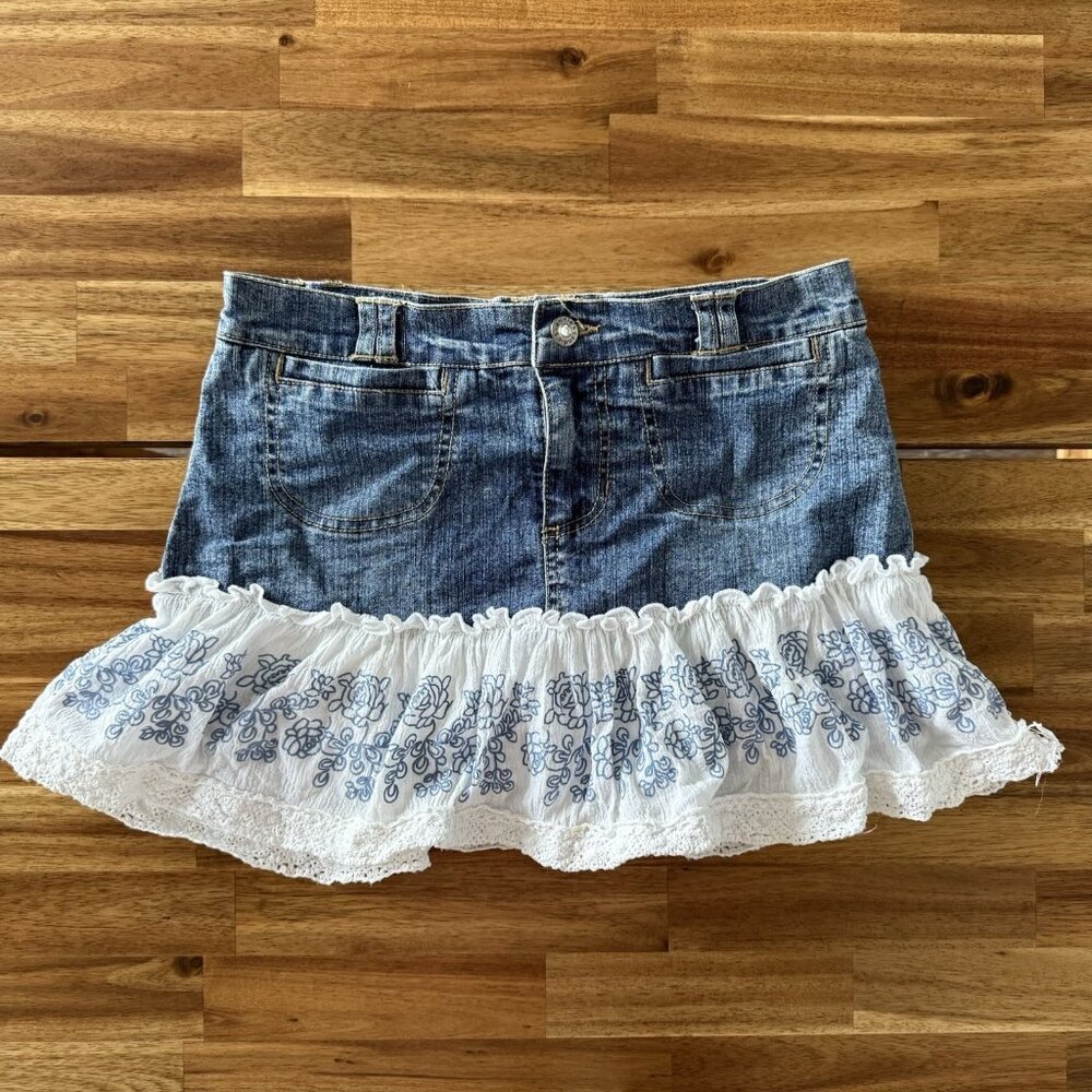 Vintage Y2K‎ Candies Tiered MINI Denim Skirt Sz 14 Teen Boho Western Cowgirl